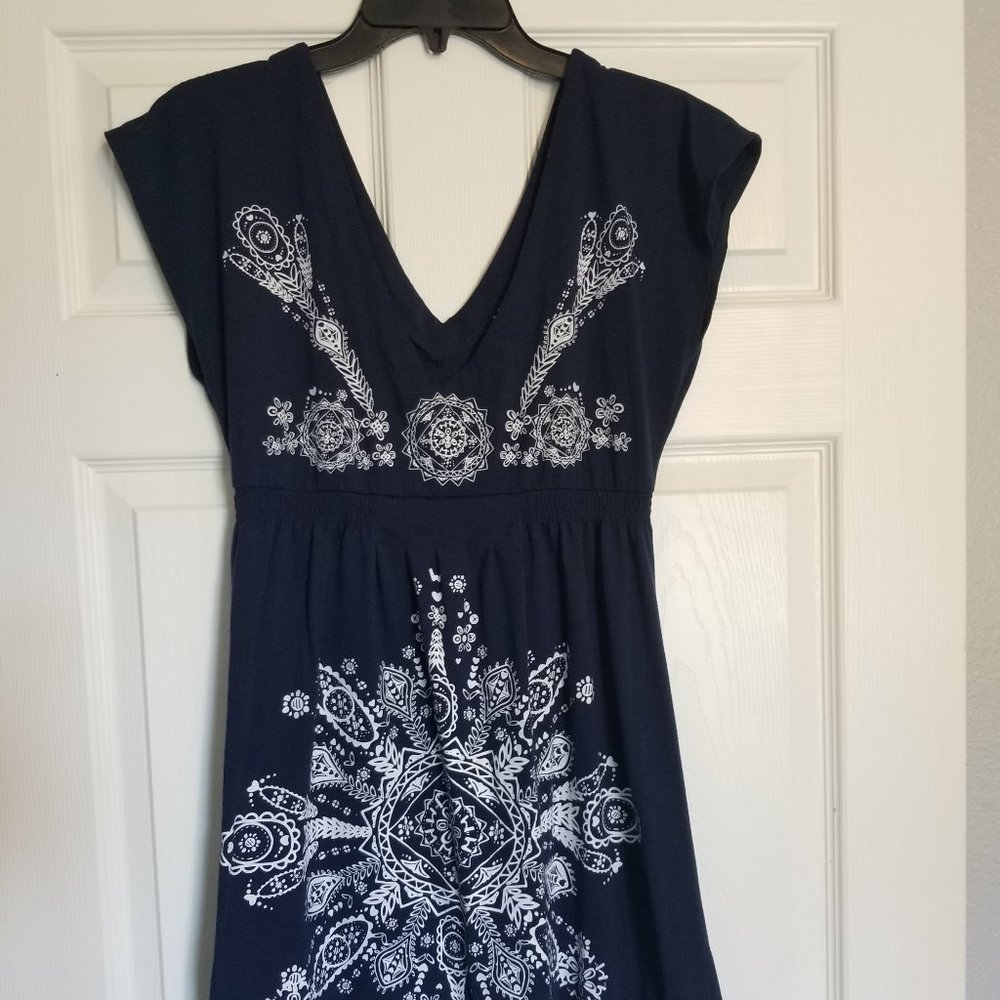 Navy and white patterned dress
